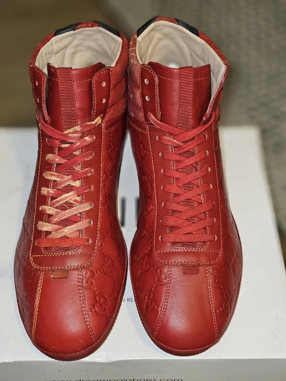 Gucci Authentic Red High Top Ace Embroidered Signatue GG Sneaker US Size 9.5 Men